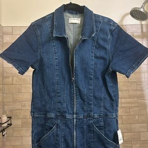 Free People We The Free Jayde Flare Denim Jumpsuit in Night Sky. Size XL Short